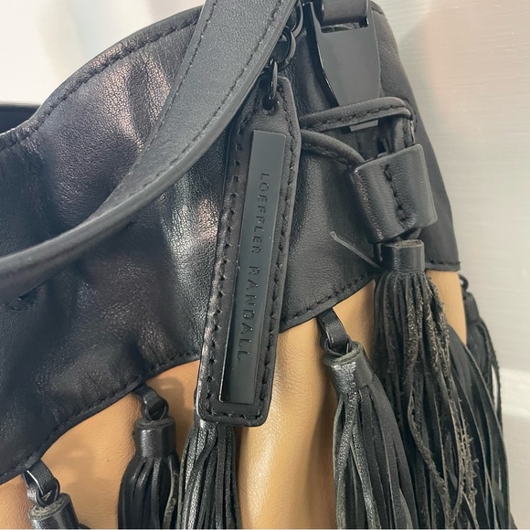 Loeffler Randall Tan and Black Fringe Bucket Bag - Picture 2 of 4